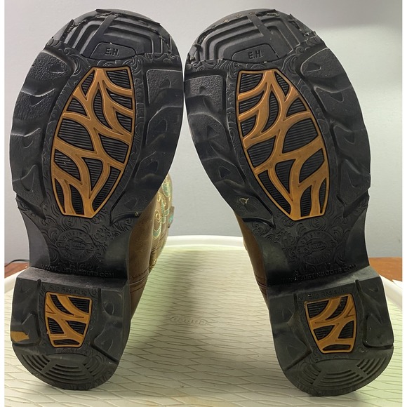 Justin Chocolate Chip Womens Leather Steel Toe Brown&Blue Cowgirl Boots Sz.6.5 B - Picture 11 of 14